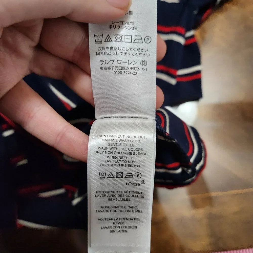 Lauren Ralph Lauren Shirt Womens XL Blue Mock Neck Striped Jersey Top Blouse - Picture 9 of 11